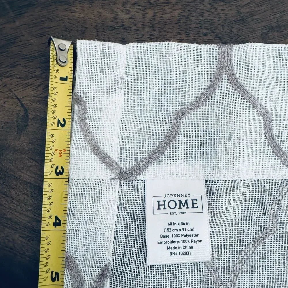 Sheer White Gray Pattern 36” Kitchen Dining Curtains Set